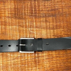 Timberland Black Leather Belt with Silver Buckle